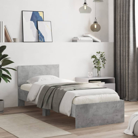vidaXL Bedframe met hoofdeinde bewerkt hout betongrijs 90x200 cm afbeelding3 - 1