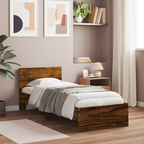 vidaXL Bedframe met hoofdeinde bewerkt hout gerookt eiken 90x190 cm afbeelding3 - 1
