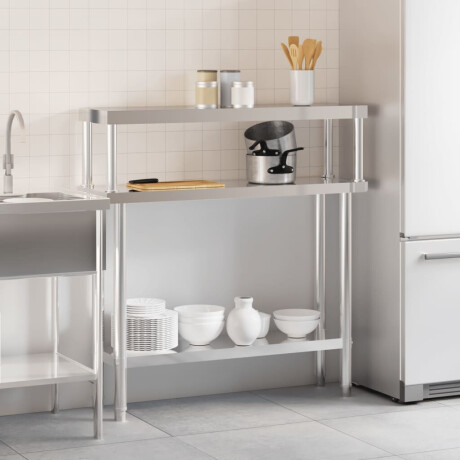 vidaXL Keukenwerktafel met bovenschap 110x30x120 cm roestvrij staal afbeelding3 - 1