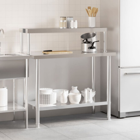 vidaXL Keukenwerktafel met bovenschap 110x55x120 cm roestvrij staal afbeelding3 - 1
