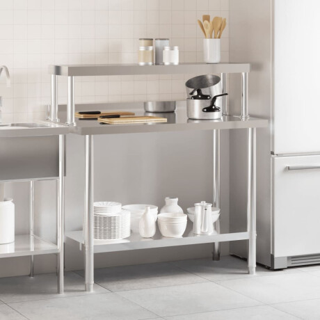 vidaXL Keukenwerktafel met bovenschap 110x55x120 cm roestvrij staal afbeelding3 - 1