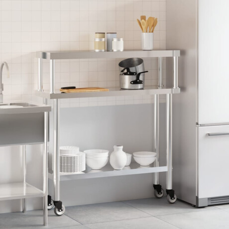 vidaXL Keukenwerktafel met bovenschap 110x30x120 cm roestvrij staal afbeelding3 - 1