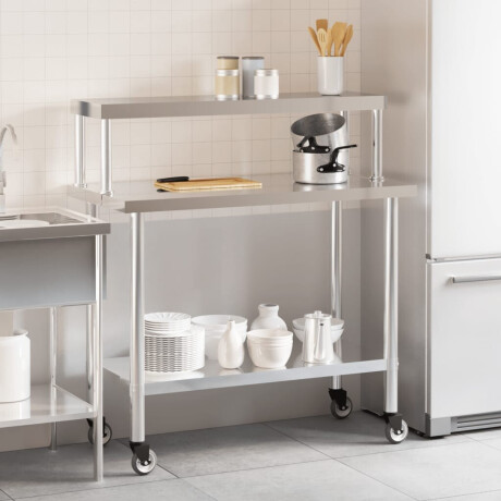vidaXL Keukenwerktafel met bovenschap 110x55x120 cm roestvrij staal afbeelding3 - 1