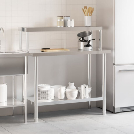 vidaXL Keukenwerktafel met bovenschap 110x55x120 cm roestvrij staal afbeelding3 - 1