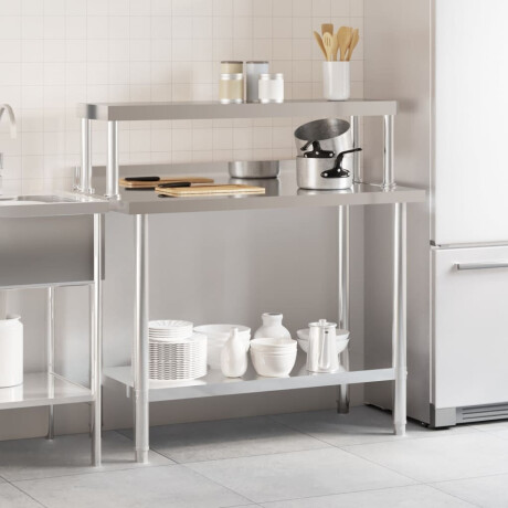 vidaXL Keukenwerktafel met bovenschap 110x55x120 cm roestvrij staal afbeelding3 - 1