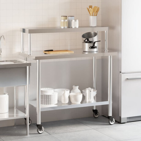 vidaXL Keukenwerktafel met bovenschap 110x55x120 cm roestvrij staal afbeelding3 - 1