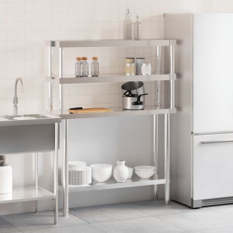 vidaXL Keukenwerktafel met bovenschap 110x30x150 cm roestvrij staal afbeelding3 - 1