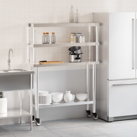 vidaXL Keukenwerktafel met bovenschap 110x30x150 cm roestvrij staal afbeelding3 - 1