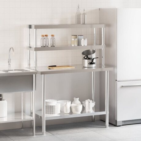 vidaXL Keukenwerktafel met bovenschap 110x55x150 cm roestvrij staal afbeelding3 - 1