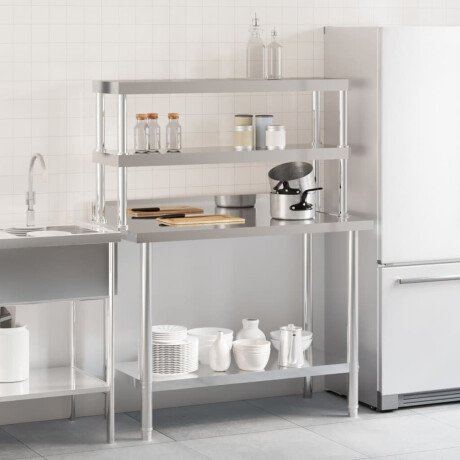 vidaXL Keukenwerktafel met bovenschap 110x55x150 cm roestvrij staal afbeelding3 - 1