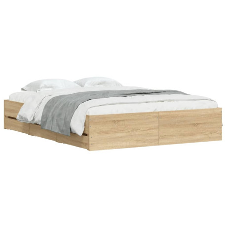 vidaXL Bedframe met lades bewerkt hout sonoma eikenkleurig 140x190 cm afbeelding3 - 1