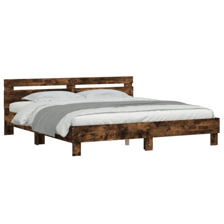 vidaXL Bedframe met hoofdeinde bewerkt hout gerookt eiken 200x200 cm afbeelding3 - 1