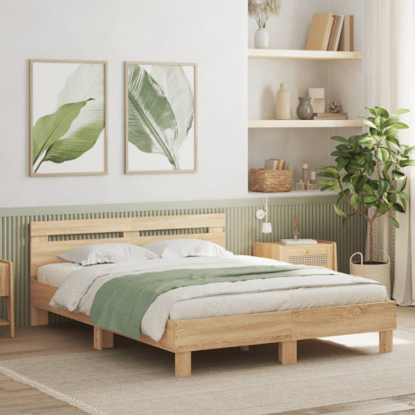 vidaXL Bedframe met hoofdeinde bewerkt hout sonoma eiken 140x190 cm afbeelding3 - 1