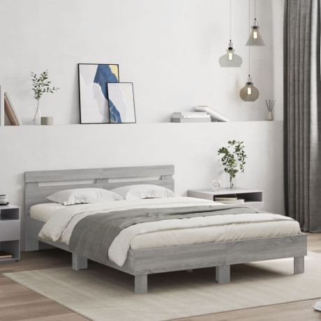 vidaXL Bedframe met hoofdeinde bewerkt hout grijs sonoma 140x190 cm afbeelding3 - 1