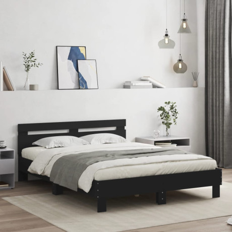 vidaXL Bedframe met hoofdeinde en LED zwart 140x200 cm afbeelding3 - 1