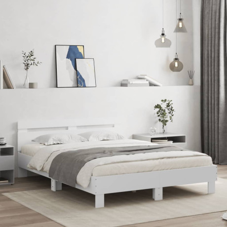 vidaXL Bedframe met hoofdeinde en LED wit 140x190 cm afbeelding3 - 1