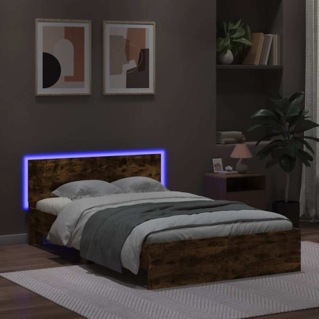 vidaXL Bedframe met hoofdeinde en LED gerookt eikenkleurig 140x200 cm afbeelding3 - 1