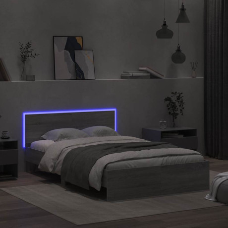 vidaXL Bedframe met hoofdeinde en LED grijs sonoma eiken 140x200 cm afbeelding3 - 1