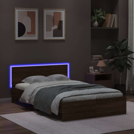 vidaXL Bedframe met hoofdeinde en LED bruin eikenkleur 140x190 cm afbeelding3 - 1