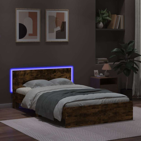 vidaXL Bedframe met hoofdeinde en LED gerookt eikenkleurig 120x190 cm afbeelding3 - 1