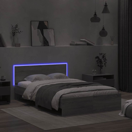 vidaXL Bedframe met hoofdeinde en LED grijs sonoma eiken 120x190 cm afbeelding3 - 1