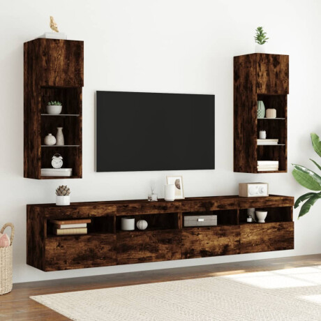 vidaXL Tv-meubel LED-verlichting 30,5x30x90 cm gerookt eikenkleurig afbeelding3 - 1