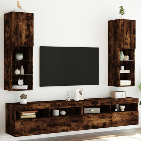 vidaXL Tv-meubels LED-verlichting 2 st 30,5x30x102 cm gerookt eiken afbeelding3 - 1