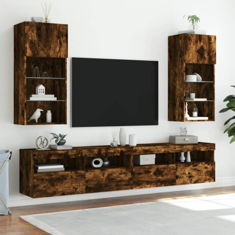 vidaXL Tv-meubels met LED-verlichting 2 st 40,5x30x90 cm gerookt eiken afbeelding3 - 1