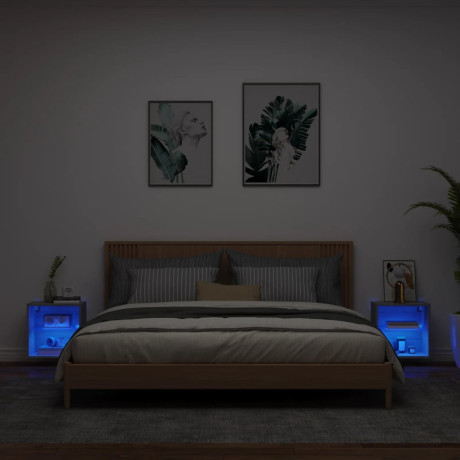 vidaXL Nachtkastjes met LED's 2 st wandgemonteerd grijs sonoma eiken afbeelding3 - 1