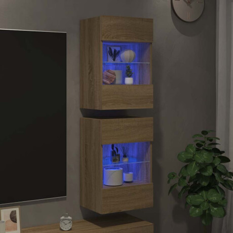vidaXL Wandkasten met LED-verlichting voor tv 2 st 40x30x60,5 cm sonoma eikenkleurig afbeelding3 - 1