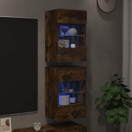 vidaXL Wandkasten met LED-verlichting voor tv 2 st 40x30x60,5 cm gerookt eikenkleurig afbeelding3 - 1