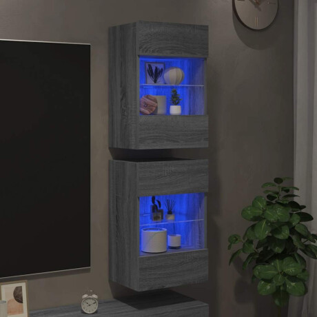 vidaXL Wandkasten met LED-verlichting voor tv 2 st 40x30x60,5 cm grijs sonoma eiken afbeelding3 - 1