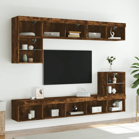 vidaXL Tv-meubels met LED-verlichting 2 st 80x30x30 cm gerookt eiken afbeelding3 - 1