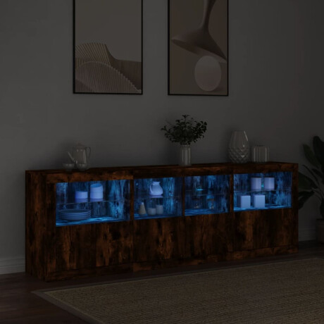 vidaXL Dressoir met LED-verlichting 202x37x67 cm gerookt eikenkleurig afbeelding3 - 1