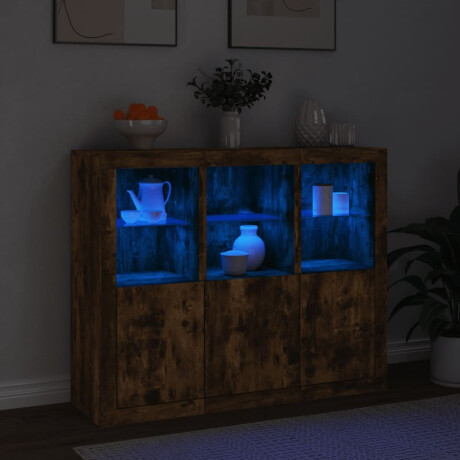 vidaXL Dressoirs met LED-verlichting 3 st bewerkt hout gerookt eiken afbeelding3 - 1