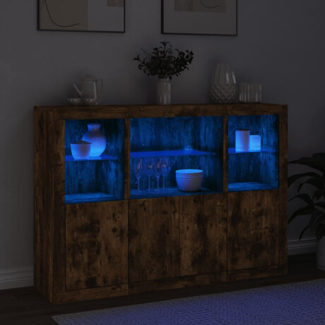 vidaXL Dressoirs met LED-verlichting 3 st bewerkt hout gerookt eiken afbeelding3 - 1