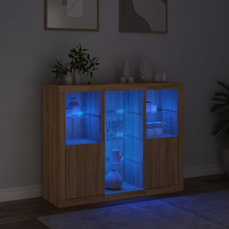 vidaXL Dressoirs met LED-verlichting 3 st bewerkt hout sonoma eiken afbeelding3 - 1