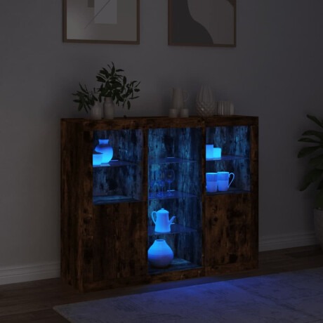 vidaXL Dressoirs met LED-verlichting 3 st bewerkt hout gerookt eiken afbeelding3 - 1
