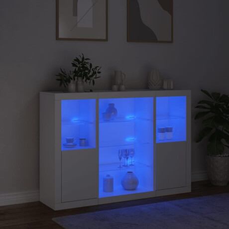 vidaXL Dressoirs met LED-verlichting 3 st bewerkt hout wit afbeelding3 - 1