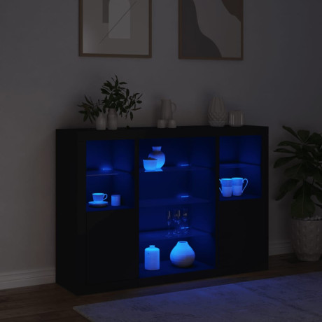 vidaXL Dressoirs met LED-verlichting 3 st bewerkt hout zwart afbeelding3 - 1