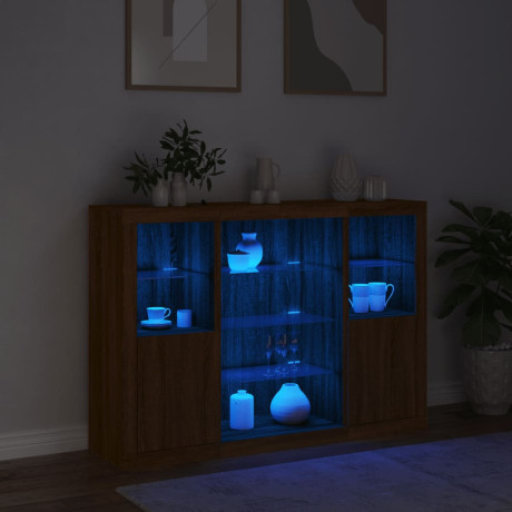 vidaXL Dressoirs met LED-verlichting 3 st bewerkt hout bruineikenkleur afbeelding3 - 1