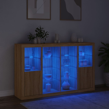 vidaXL Dressoirs met LED-verlichting 3 st bewerkt hout sonoma eiken afbeelding3 - 1