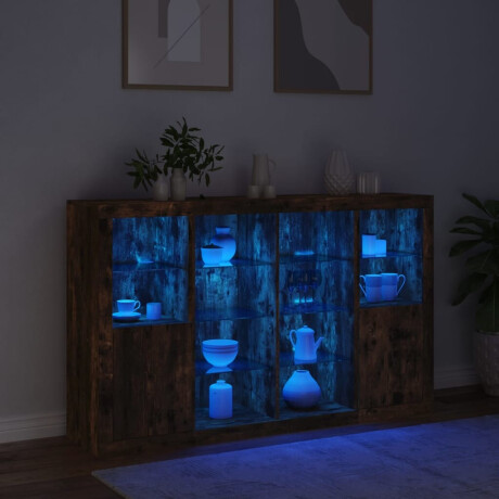 vidaXL Dressoirs met LED-verlichting 3 st bewerkt hout gerookt eiken afbeelding3 - 1