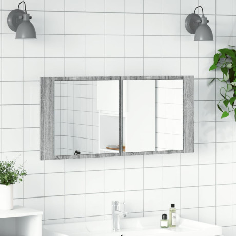 vidaXL Badkamerkast met spiegel en LED 100x12x45 cm grijs sonoma eiken afbeelding3 - 1