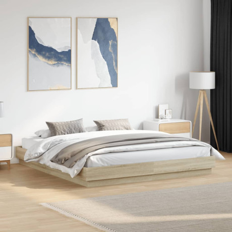 vidaXL Bedframe bewerkt hout sonoma eikenkleurig 200x200 cm afbeelding3 - 1