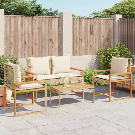 vidaXL 4-delige Loungeset met kussens poly rattan gemengd beige afbeelding3 - 1