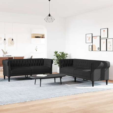 vidaXL 2-delige Loungeset stof zwart afbeelding3 - 1