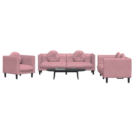 vidaXL 3-delige Loungeset met kussens fluweel roze afbeelding3 - 1