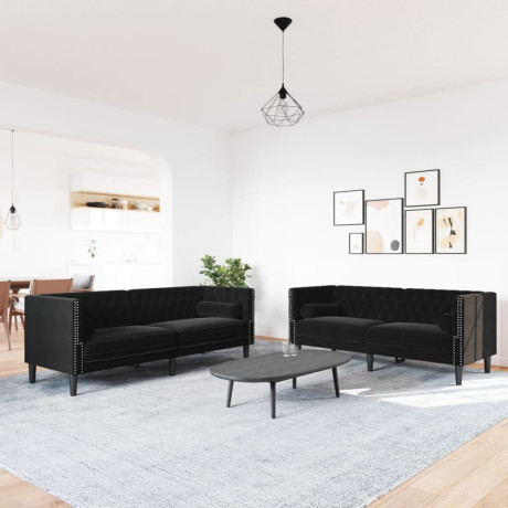 vidaXL 2-delige Loungeset Chesterfield met bolsters fluweel zwart afbeelding3 - 1