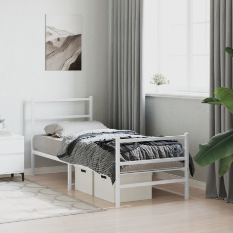 vidaXL Bedframe met hoofd- en voeteneinde metaal wit 80x200 cm afbeelding3 - 1